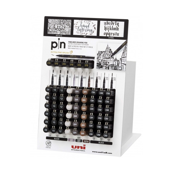 Uni-ball Uni Pin 200S Expositor de 60 Rotuladores Calibrados - Punta Poliacetal - Tinta Pigmentada Resistente al Agua y Luz - C