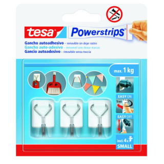BLISTER 3 GANCHOS ADHESIVOS ALAMBRE POWERSTRIPS 1KG TAMAÑO S BLANCO TESA 57615-00001-00