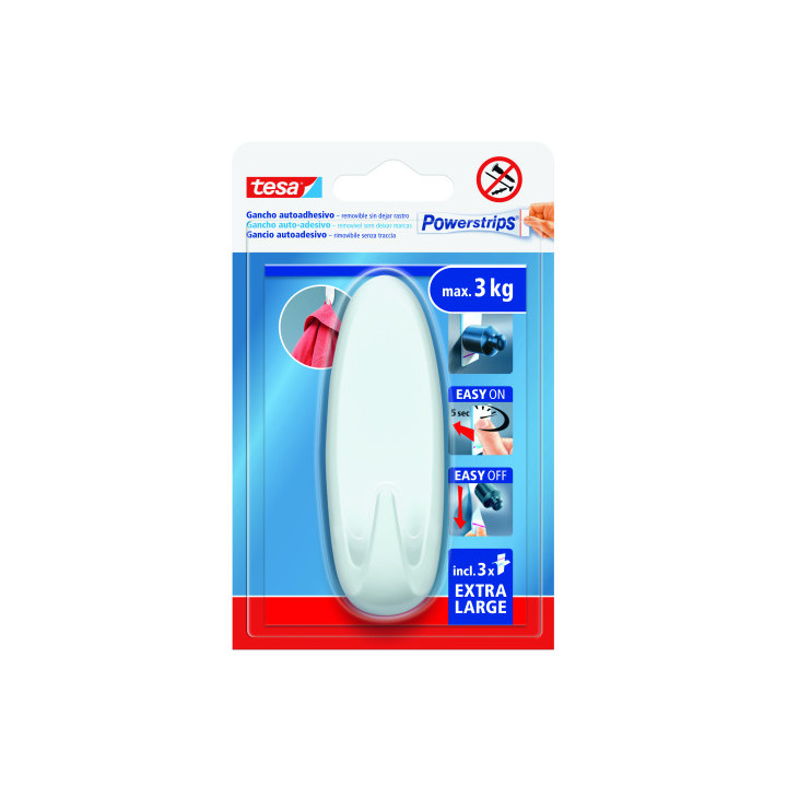 BLISTER GANCHO ADHESIVO XL OVALADO POWERSTRIPS 3KG BLANCO TESA 59025-00001-01