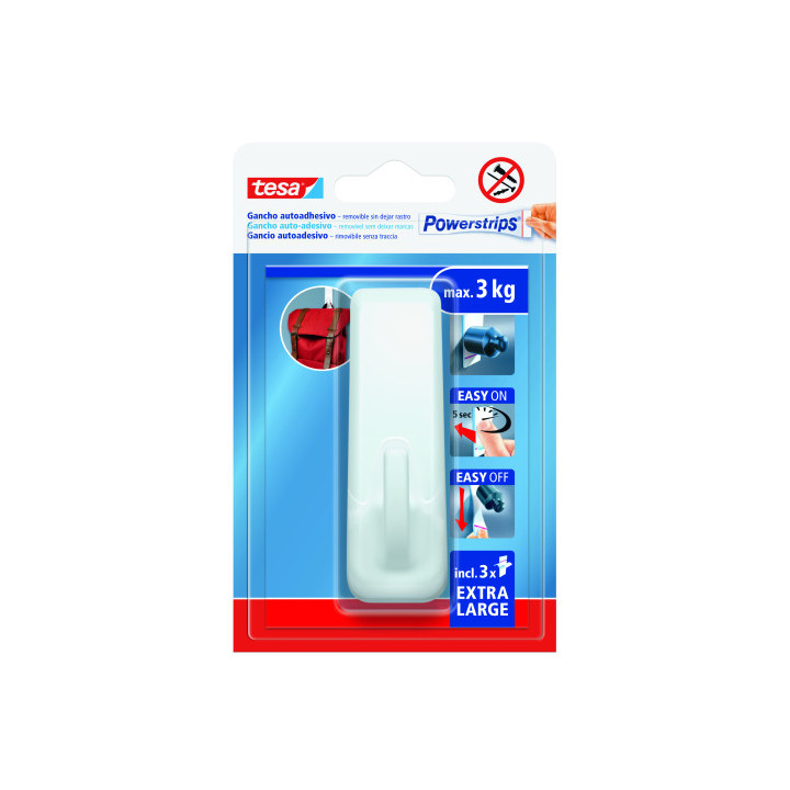 BLISTER GANCHO ADHESIVO XL RECTANGULAR POWERSTRIPS 3KG BLANCO TESA 59029-00001-00