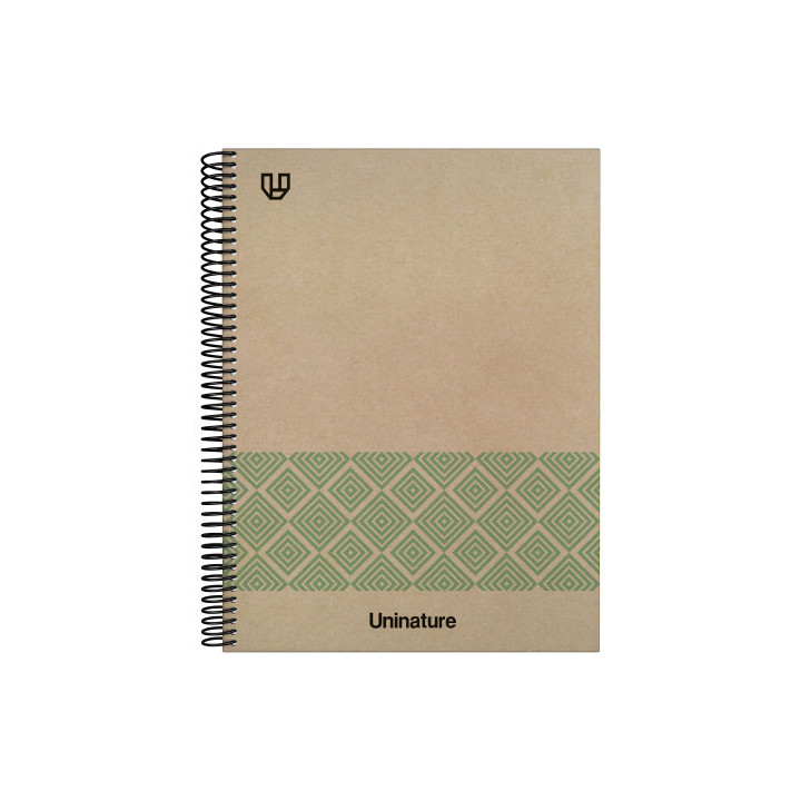 CUADERNO RECICLADO A4 KRAFT SOFT TAPA DURA 80 HOJAS 90GR LISO VERDE UNINATURE 88500420