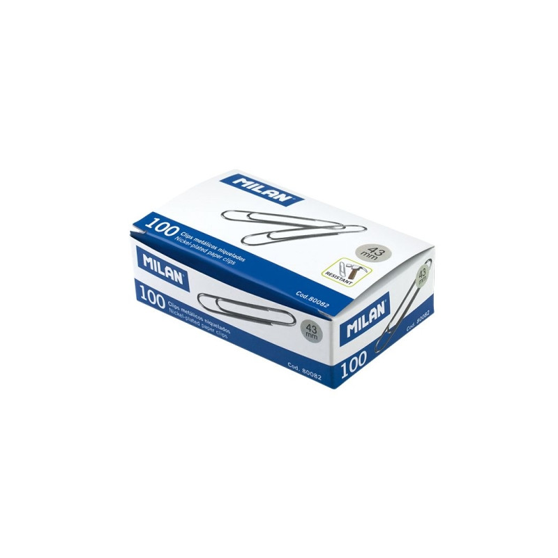 Milan Caja de 100 Clips Niquelados 43mm Milan Caja de 100 Clips Niquelados 43mm