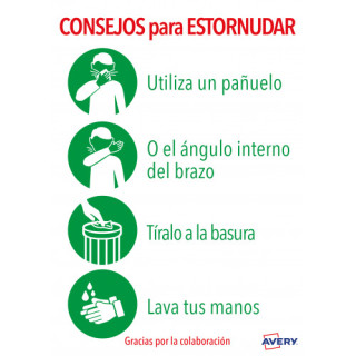 SEÑALES ADHESIVOS PREIMPRESO "CONSEJO PARA ESTORNUDAR" SOBRE DE 2 HOJAS EN A4 AVERY AV_KITCOVID5_ES