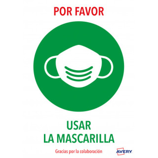 SEÑALES ADHESIVOS PREIMPRESO "USAR MASCARILLAS " SOBRE DE 2 HOJAS EN A4 AVERY AV_KITCOVID2_ES