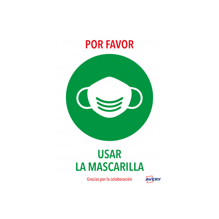 SEÑALES ADHESIVOS PREIMPRESO "USAR MASCARILLAS " SOBRE DE 2 HOJAS EN A4 AVERY AV_KITCOVID2_ES
