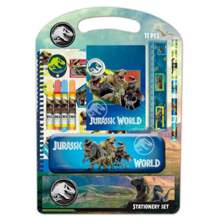 Safta Jurassic World Pack Escolar con Plumier Metalico - Lapiz - 4 Rotuladores - Regla 15cm - Sacapuntas - Goma - Libreta A4 - B