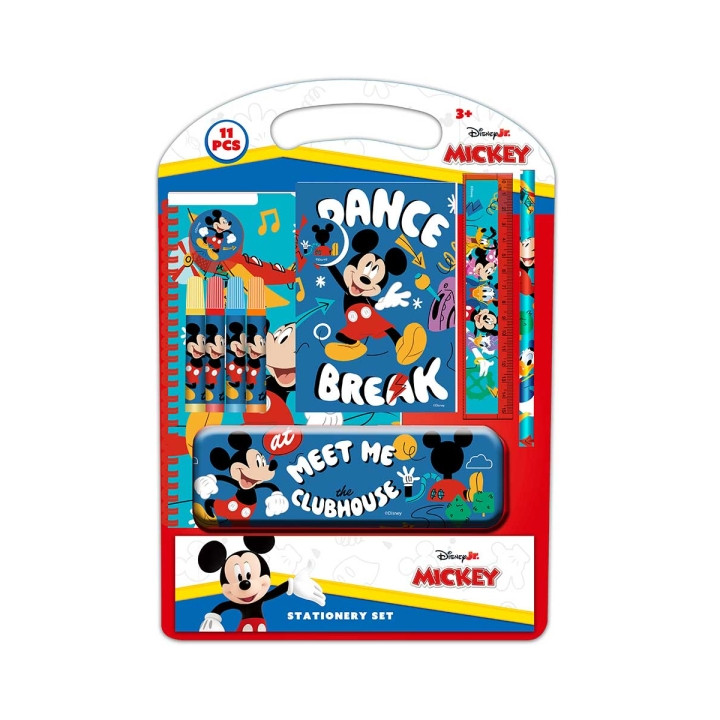 Safta Mickey Mouse Good Day Pack Escolar con Plumier Metalico - Lapiz - 4 Rotuladores - Regla 15cm - Sacapuntas - Goma - Libreta