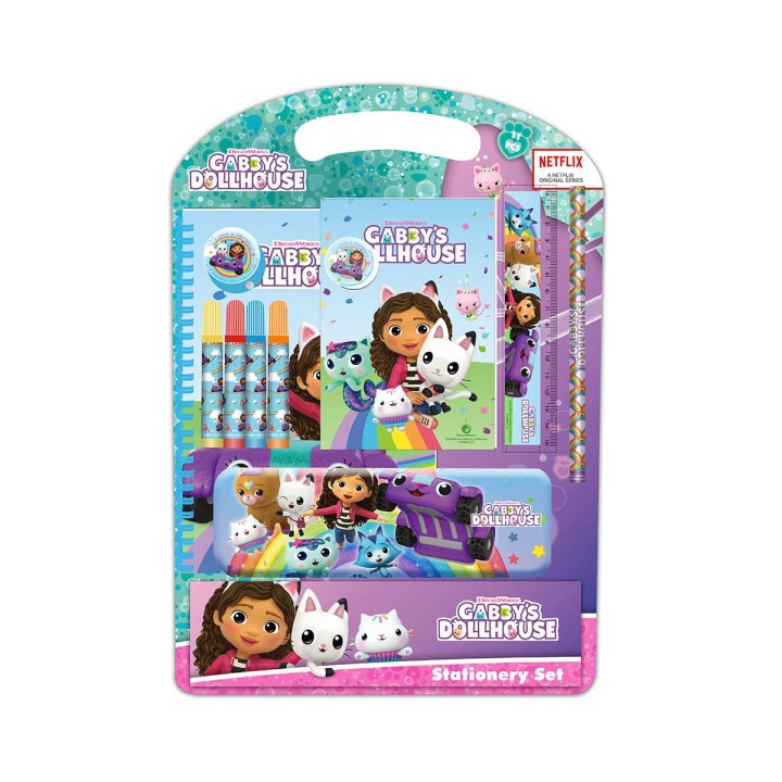 Safta Gabby's Dollhouse Confetti Pack Escolar con Plumier Metalico - Lapiz - 4 Rotuladores - Regla 15cm - Sacapuntas - Goma - Li