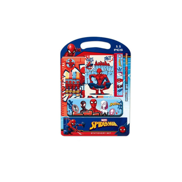 Safta Spider-Man Attack Pack Escolar con Plumier Metalico - Lapiz - 4 Rotuladores - Regla 15cm - Sacapuntas - Goma - Libreta A4