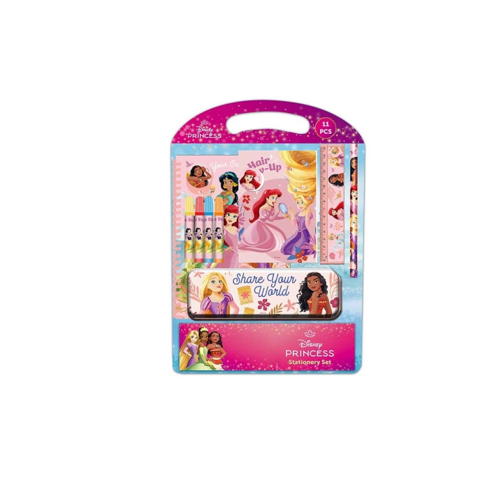 Safta Princesas Disney Bloom Pack Escolar con Plumier Metalico - Lapiz - 4 Rotuladores - Regla 15cm - Sacapuntas - Goma - Libret