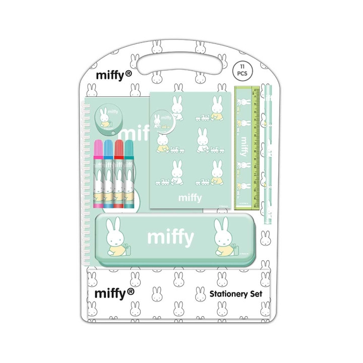 Safta Miffy Buddy Pack Escolar con Plumier Metalico - Lapiz - 4 Rotuladores - Regla 15cm - Sacapuntas - Goma - Libreta A4 - Bloc