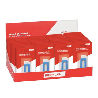 Safta Expositor con 36 Gomas Extraibles - Ergonomico - Estilo Cutter - Color Azul y Blanco