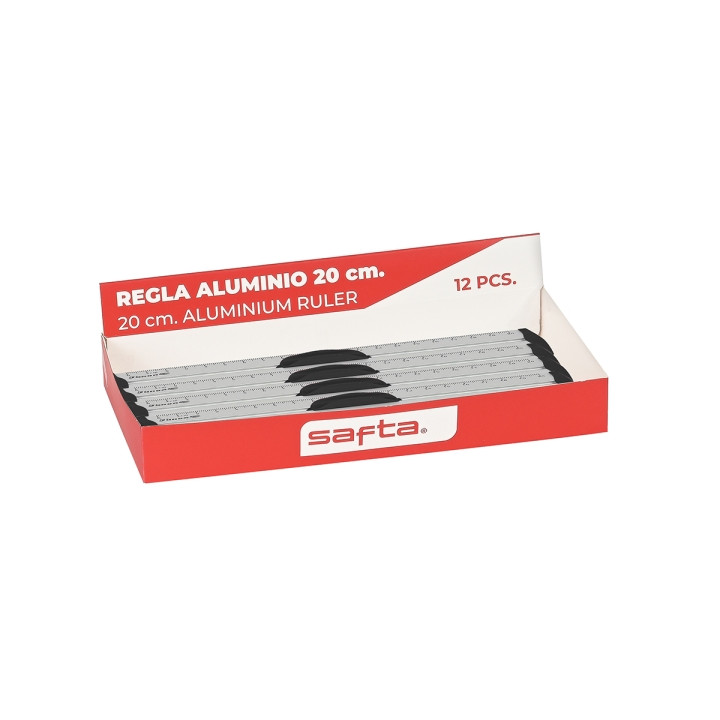 Safta Expositor con 12 Reglas de 20cm - Aluminio - 230x120x30mm - Colores Surtidos