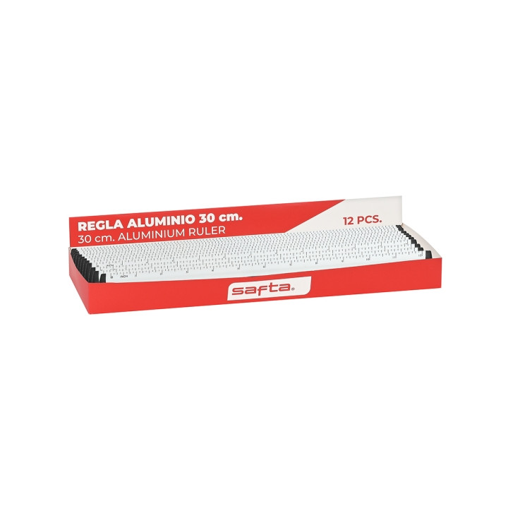Safta Expositor con 12 Reglas de 30cm - Aluminio - 330x125x30mm - Colores Surtidos