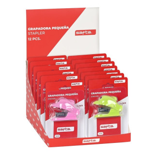 Safta Expositor con 12 Grapadoras Manuales - Sistema Quitagrapas Integrado - Incluye Caja de Grapas - Compatible con 24/6 - Suje