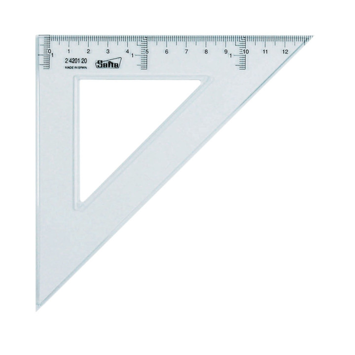 Safta Cristal Escuadra de 20cm - Plastico Transparente - Graduacion Impresa - Biselada - Color Transparente