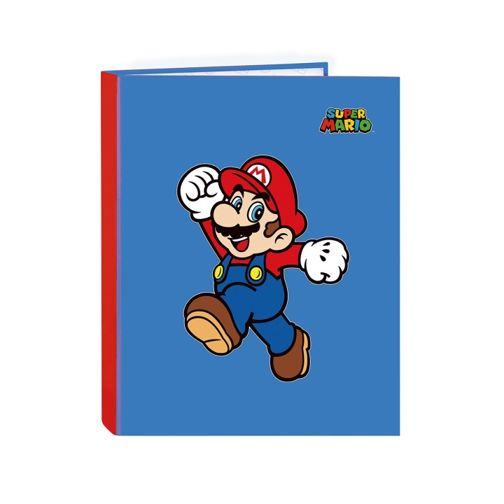 Safta Super Mario World Carpeta con 4 Anillas 25mm - Tapas Duras Forradas - Formato Folio - 265x40x330mm - Color Azul Oscuro