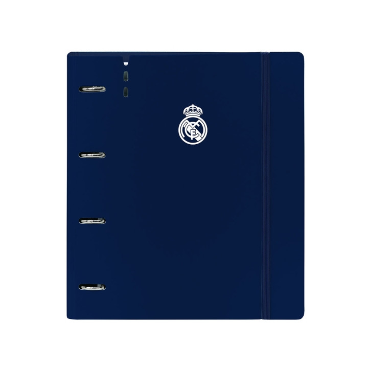 Safta Real Madrid 1ª Equip. 24/25 Carpeta con 4 Anillas 35mm - Tapas de PP Foam - Recambio 100 Hojas - Cierre Elastico - Separad