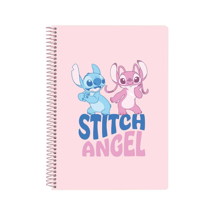 Safta Stitch Ohana Libreta con Espiral - Formato Cuarto - 80 Hojas de Papel 80g/m2 - Cuadriculas 4x4mm - Tapas Duras Glasofonada