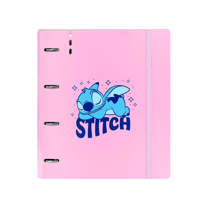 Safta Stitch Ohana Carpeta con 4 Anillas 35mm - Tapas de PP Foam - Recambio 100 Hojas - Cuadriculas 5x5mm - Cierre Elastico - In