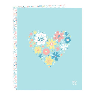 Safta Moos Fiori Carpeta con 4 Anillas 25mm - Tapas Duras Forradas - Formato Folio - 265x40x330mm - Color Azul Claro