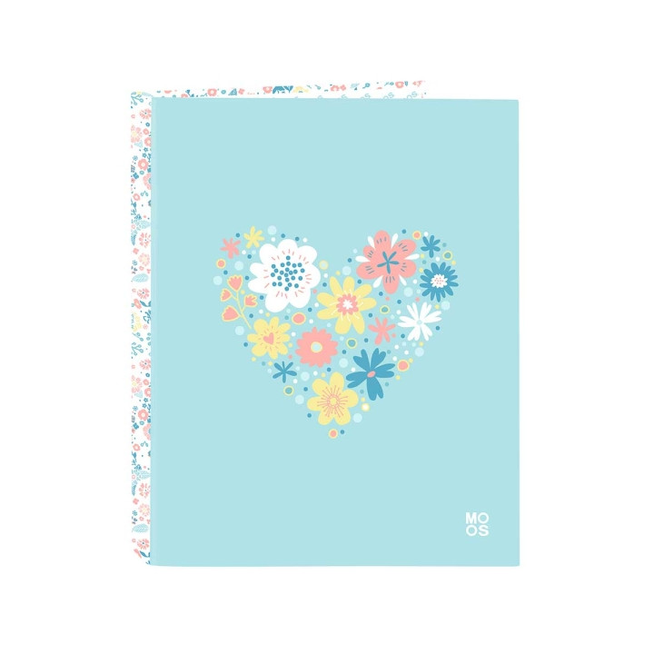 Safta Moos Fiori Carpeta con 4 Anillas 25mm - Tapas Duras Forradas - Formato Folio - 265x40x330mm - Color Azul Claro