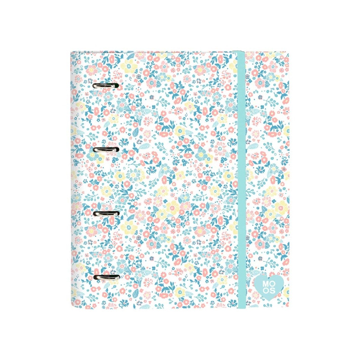 Safta Moos Fiori Carpeta con 4 Anillas 35mm - Tapas Duras Forradas - Recambio 100 Hojas - Cuadriculas 5x5mm - Cierre Elastico -