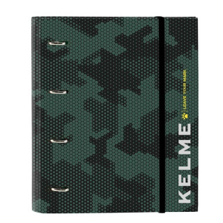 Safta Kelme Camo Carpeta con 4 Anillas 35mm - Tapas Duras Forradas - Recambio 100 Hojas - Cuadriculas 5x5mm - Cierre Elastico -