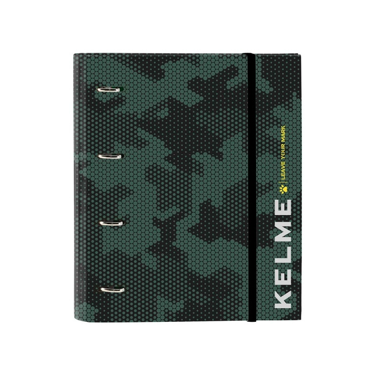 Safta Kelme Camo Carpeta con 4 Anillas 35mm - Tapas Duras Forradas - Recambio 100 Hojas - Cuadriculas 5x5mm - Cierre Elastico -