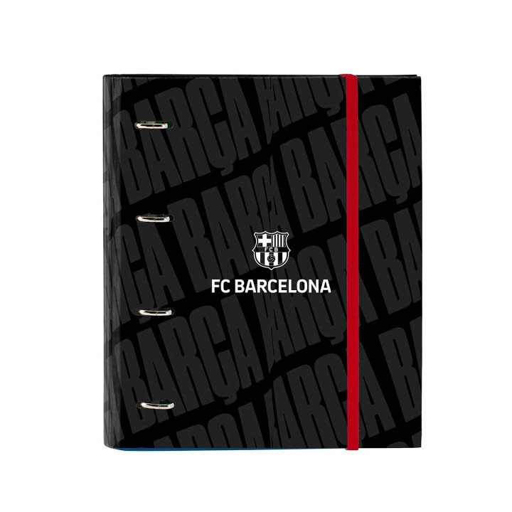 Safta F.C.Barcelona Carpeta con 4 Anillas 35mm - Tapas Duras Forradas - Recambio 100 Hojas - Cuadriculas 5x5mm - Cierre Elastico