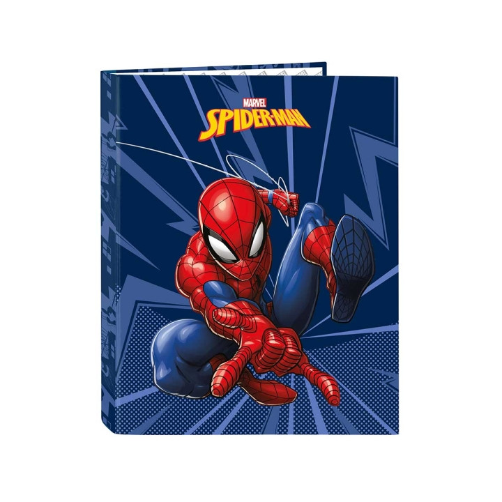 Safta Spider-Man Carpeta con 4 Anillas 25mm - Tapas Duras Forradas - Formato Folio - 265x40x330mm - Color Azul Marino