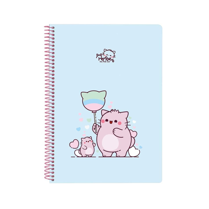 Safta Pembe The Pink Cat Libreta con Espiral - Formato Cuarto - 80 Hojas de Papel 80g/m2 - Cuadriculas 4x4mm - Tapas Duras Glaso