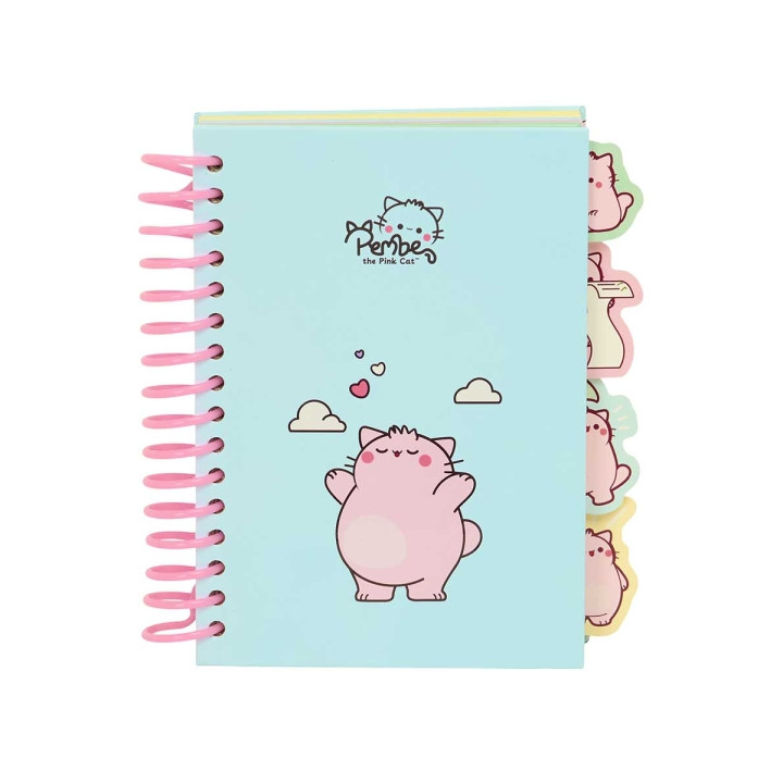 Safta Pembe The Pink Cat Bloc de Notas A6 - Tapas Duras - 80 Hojas - Gramaje 80g/m2 - Incluye 4 Separadores - 105x148mm - Color
