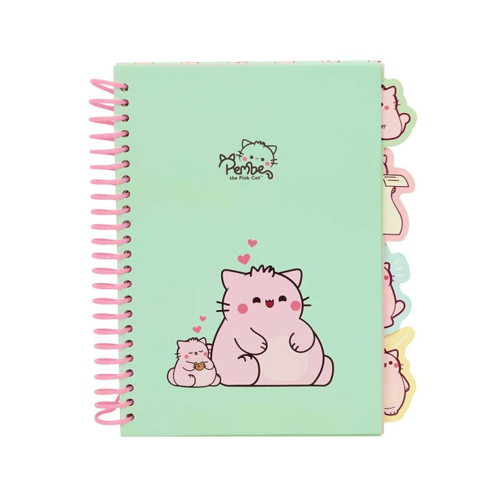 Safta Pembe The Pink Cat Bloc de Notas A5 - Tapas Duras - 80 Hojas - Gramaje 80g/m2 - Incluye 4 Separadores - 148x210mm - Color