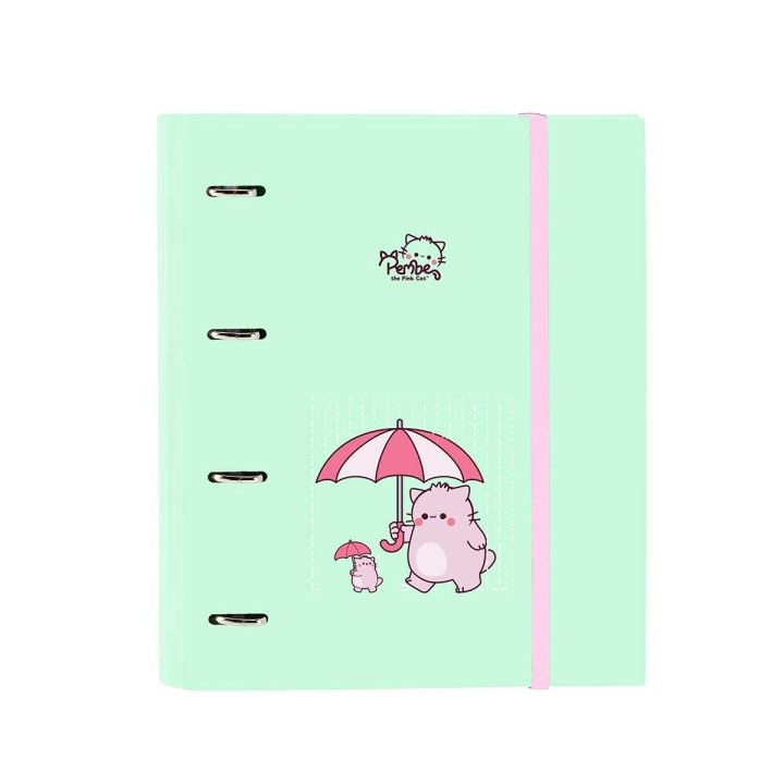 Safta Pembe The Pink Cat Carpeta con 4 Anillas 35mm - Tapas Duras Forradas - Recambio 100 Hojas - Cierre Elastico - Incluye Sepa