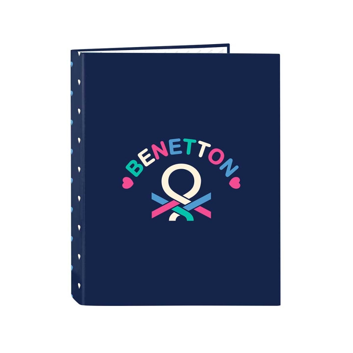 Safta Benetton Drop Carpeta con 4 Anillas 25mm - Tapas Duras Forradas - Formato Folio - 265x40x330mm - Color Azul Oscuro