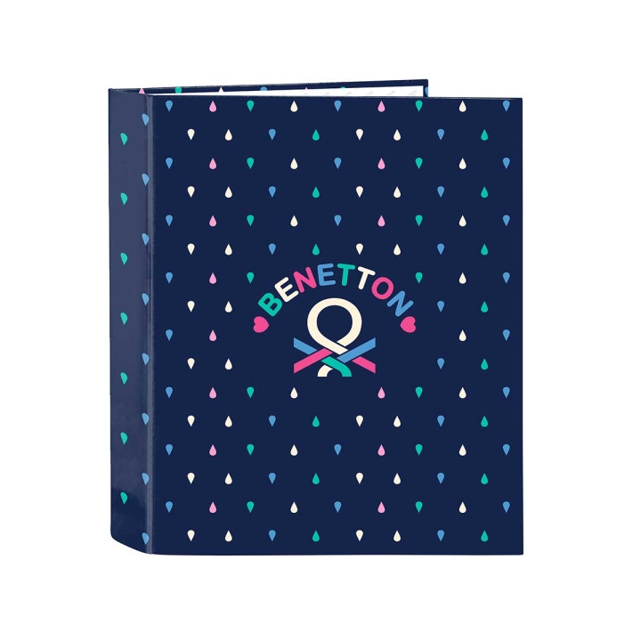 Safta Benetton Drop Carpeta con 4 Anillas 40mm - Tapas Duras Forradas - Formato Folio - 270x60x330mm - Color Azul Oscuro