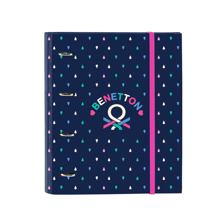 Safta Benetton Drop Carpeta con 4 Anillas 35mm - Tapas Duras Forradas - Recambio 100 Hojas - Cuadriculas 5x5mm - Cierre Elastico