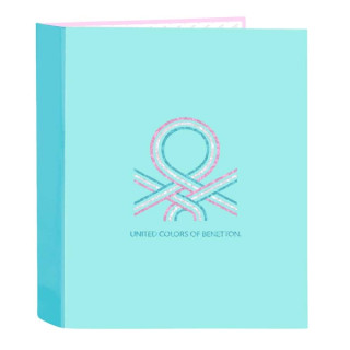 Safta Benetton Dolce Carpeta con 4 Anillas 40mm - Tapas Duras Forradas - Formato Folio - 270x60x330mm - Color Turquesa