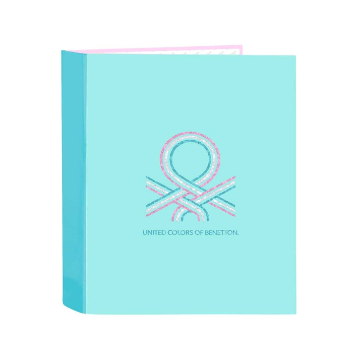 Safta Benetton Dolce Carpeta con 4 Anillas 40mm - Tapas Duras Forradas - Formato Folio - 270x60x330mm - Color Turquesa