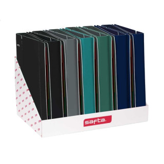 Safta Expositor con 12 Carpetas de 4 Anillas 35mm - Tapas de PP Foam - Cierre Elastico - Ranura para Boligrafo - Incluye 100 Hoj