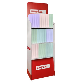 Safta Expositor con 36 Carpetas de Anillas - Material Reciclado - Incluye 100 Hojas - Hojas de 90g/m2 - Separadores - Solapa par