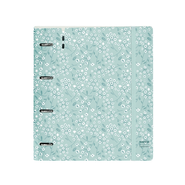 Safta Carpeta con 4 Anillas 35mm - Tapa de Plastico - Recambio 100 Hojas - Cierre Elastico - Ranura para Boligrafo - Separadores