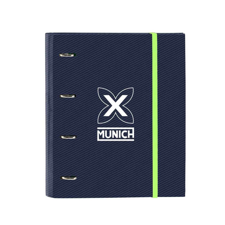 Safta Munich Blue Indigo Carpeta con 4 Anillas 35mm - Tapas Duras Forradas - Recambio 100 Hojas - Cuadriculas 5x5mm - Cierre Ela