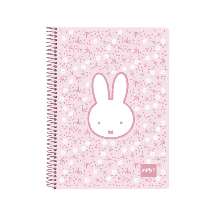 Safta Miffy Flores Cuaderno Espiral - Formato Cuarto - 80 Hojas Cuadriculado 4x4mm - Papel 80g/m2 - Tapas Duras - 155x10x220mm -
