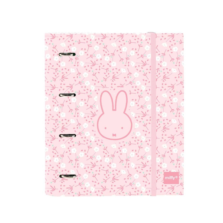 Safta Miffy Flores Carpeta con 4 Anillas 35mm - Tapas Duras Forradas - Recambio 100 Hojas - Cierre Elastico - Cuadricula 5x5mm -