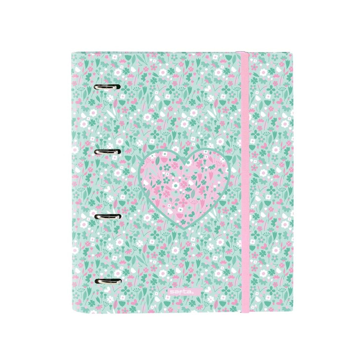 Safta Cuore Carpeta con 4 Anillas 35mm - Tapas Duras Forradas - Recambio 100 Hojas - Cuadriculas 5x5mm - Cierre Elastico - Inclu