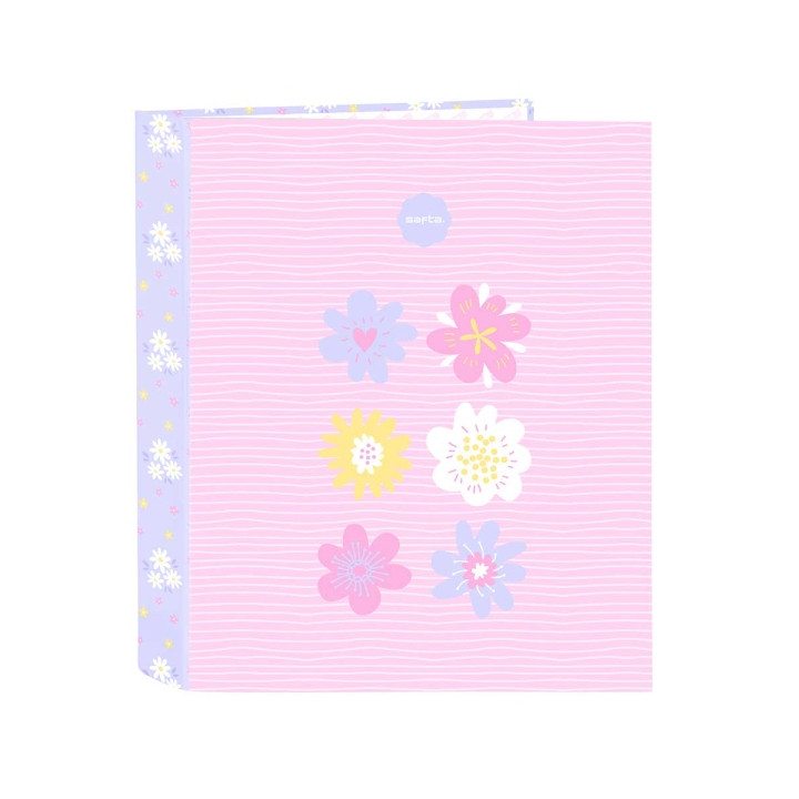 Safta Bouquet Carpeta con 4 Anillas 40mm - Tapas Duras Forradas - Formato Folio - 270x60x330mm - Color Rosa Pastel