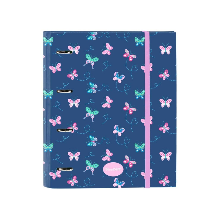 Safta Blackfit8 Mariposas Carpeta con 4 Anillas 35mm - Tapas Duras Forradas - Recambio 100 Hojas - Cuadriculas 5x5mm - Cierre El