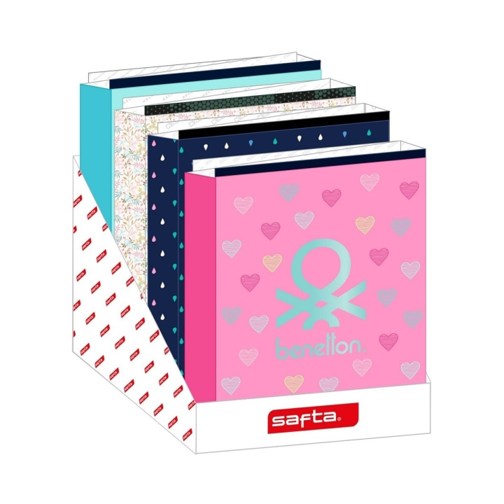 Safta Expositor con Carpetas de Anillas - Material Reciclado - Formato Folio - Lomo Ancho - 290x340x340mm - Colores Surtidos
